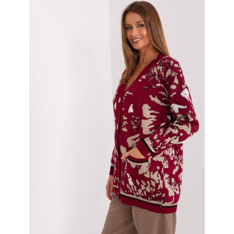 Női EMRD gyapjúkeverék pulóver bordó és bézs színben