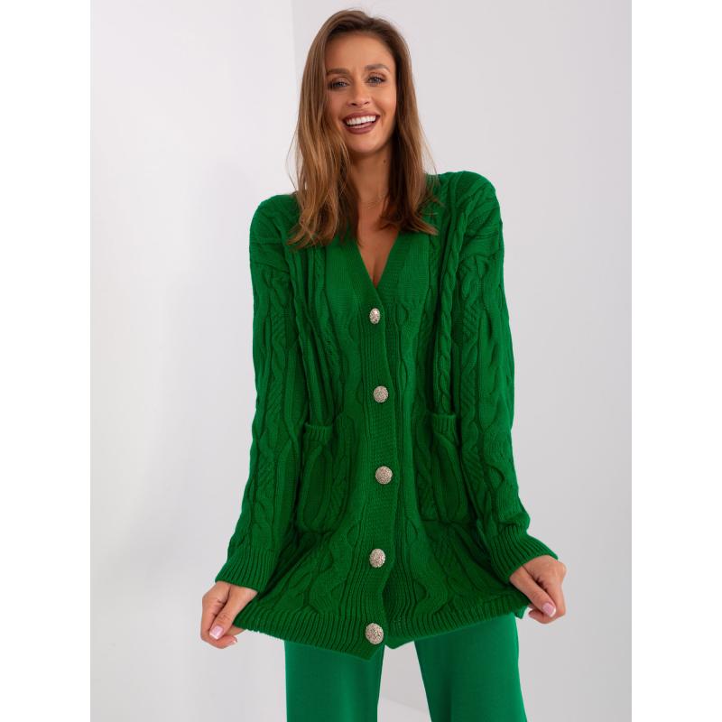 Dámsky sveter s károvaným vzorom ROF zelený