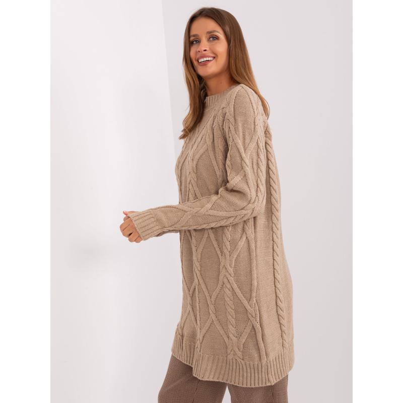 Női kockás ruha UNDA sötét bézs színű