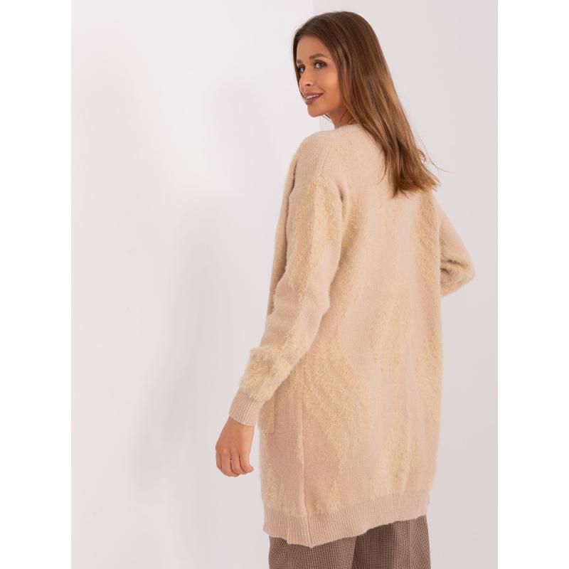 Női pulóver zsebekkel mintás OEMA bézs színű
