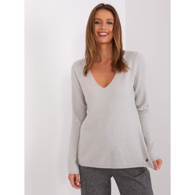 Dámsky sveter s výstrihom do V CHAY svetlosivý