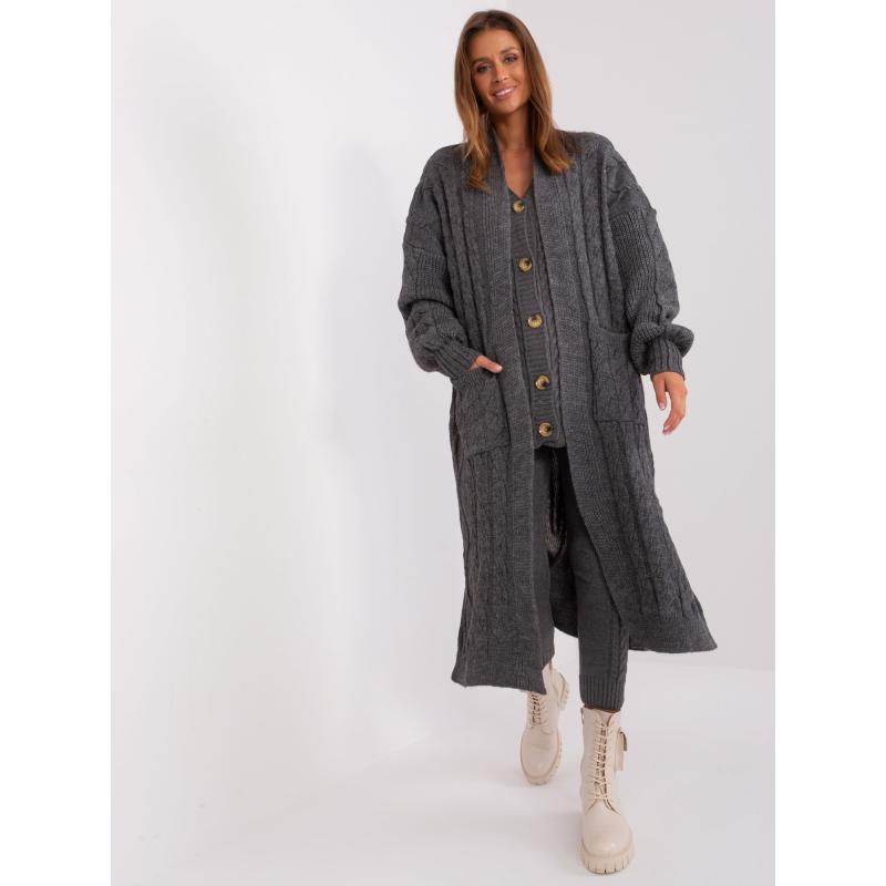 Női kardigán buff ujjakkal SNEIL sötétszürke