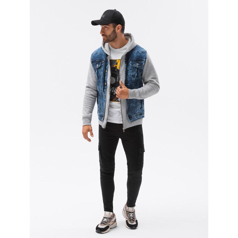Pánská džínová bunda C322 denim/šedá