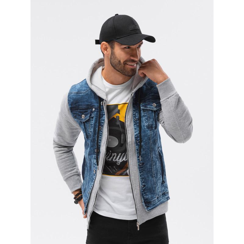 Pánská džínová bunda C322 denim/šedá