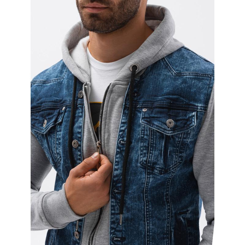 Pánská džínová bunda C322 denim/šedá