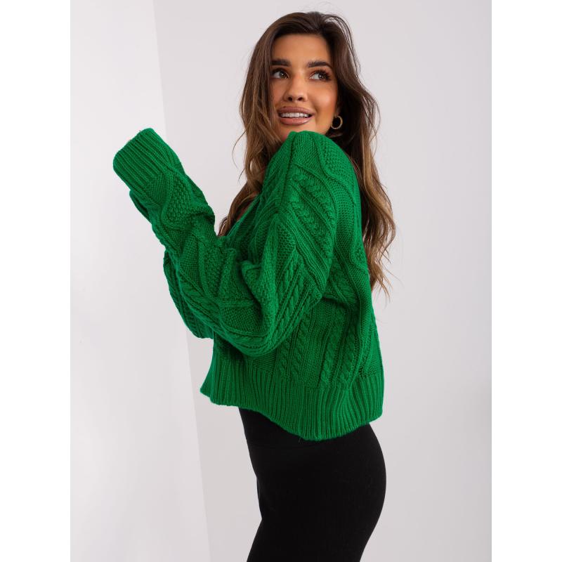 Női laza szabású pulóver TARA zöld kockás