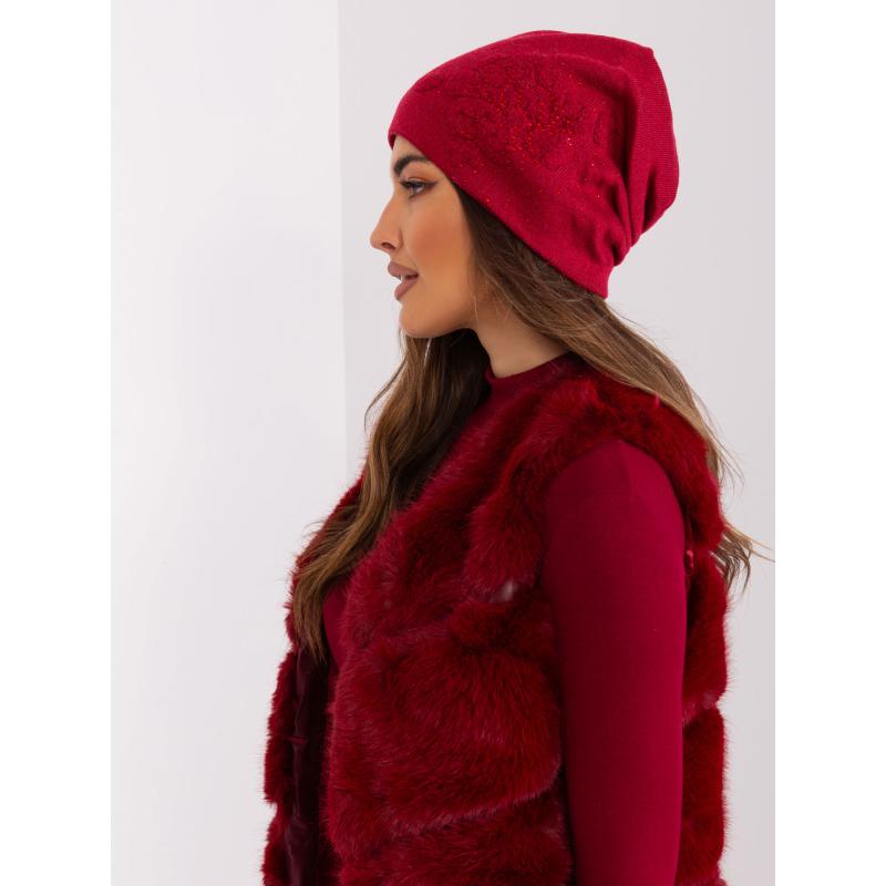 Dámská čepice s kamínky IAH vínová 