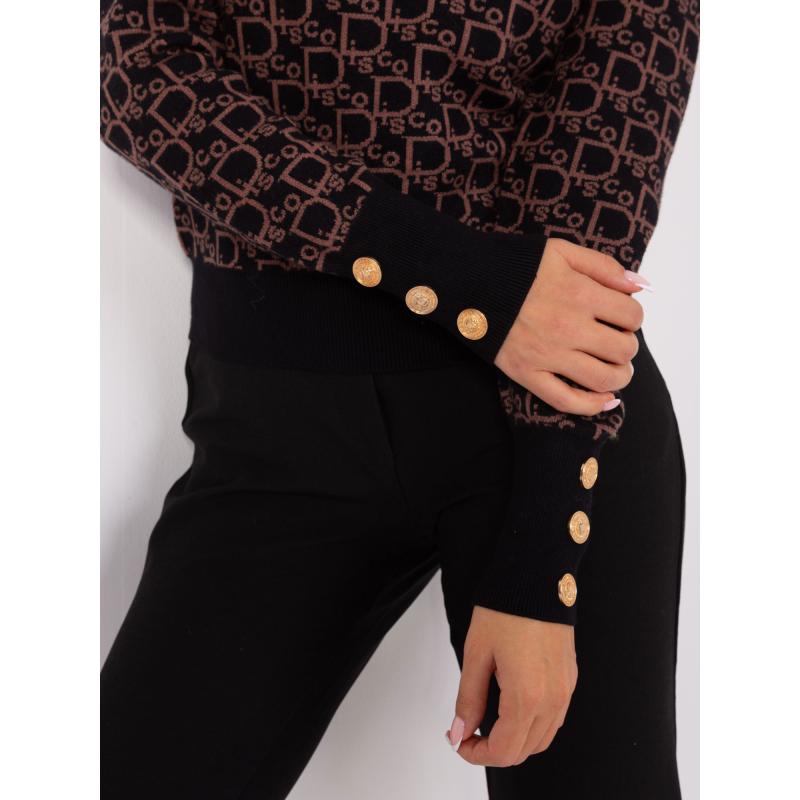 Dámsky sveter so vzorom KELI čierno-hnedý