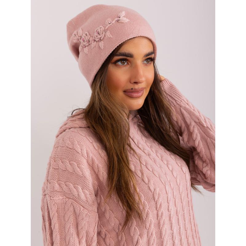 Dámska kašmírová pletená čiapka BIMA ružová