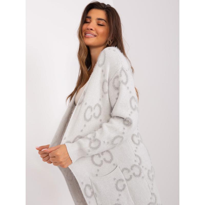 Dámský svetr s kapsami vzorovaný ICK světle šedý  