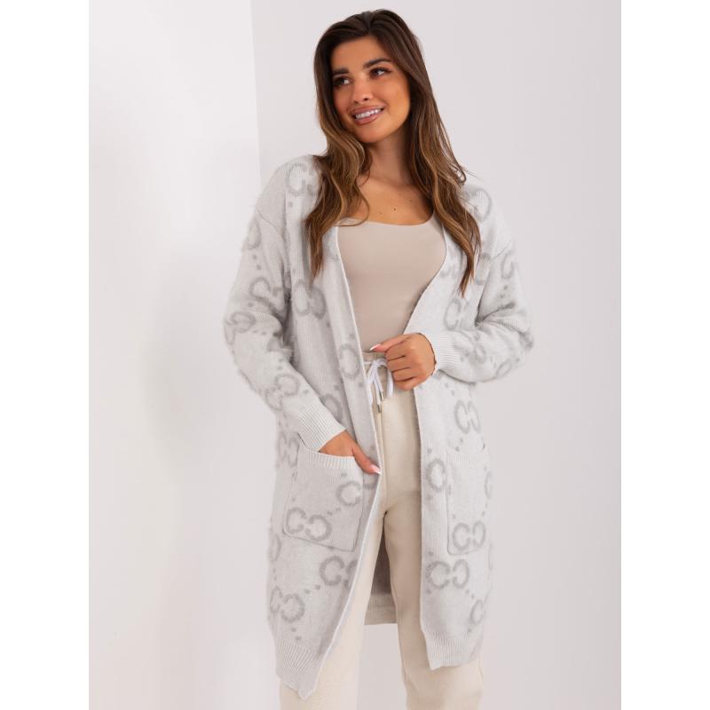 Dámský svetr s kapsami vzorovaný ICK světle šedý  