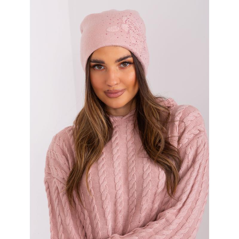 Dámská čepice s kamínky JACK světle růžová 