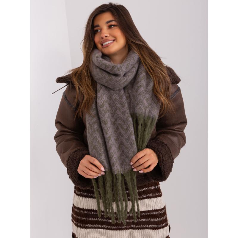 Dámská pletená zimní šála BUBA khaki-fialová 