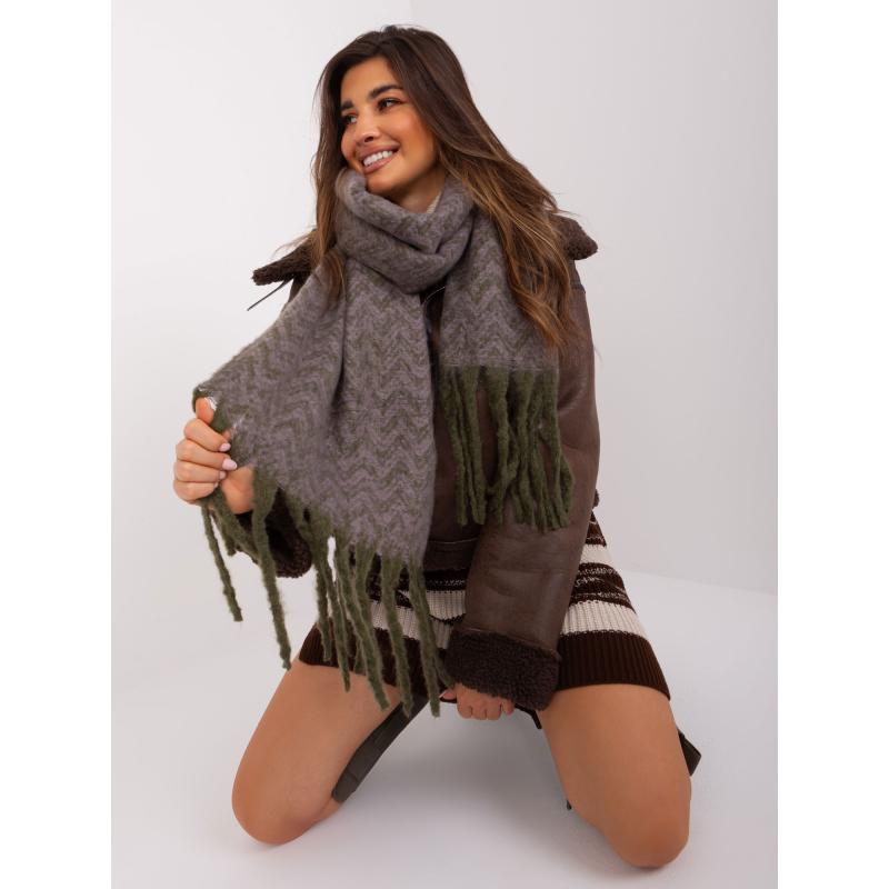 Dámská pletená zimní šála BUBA khaki-fialová 