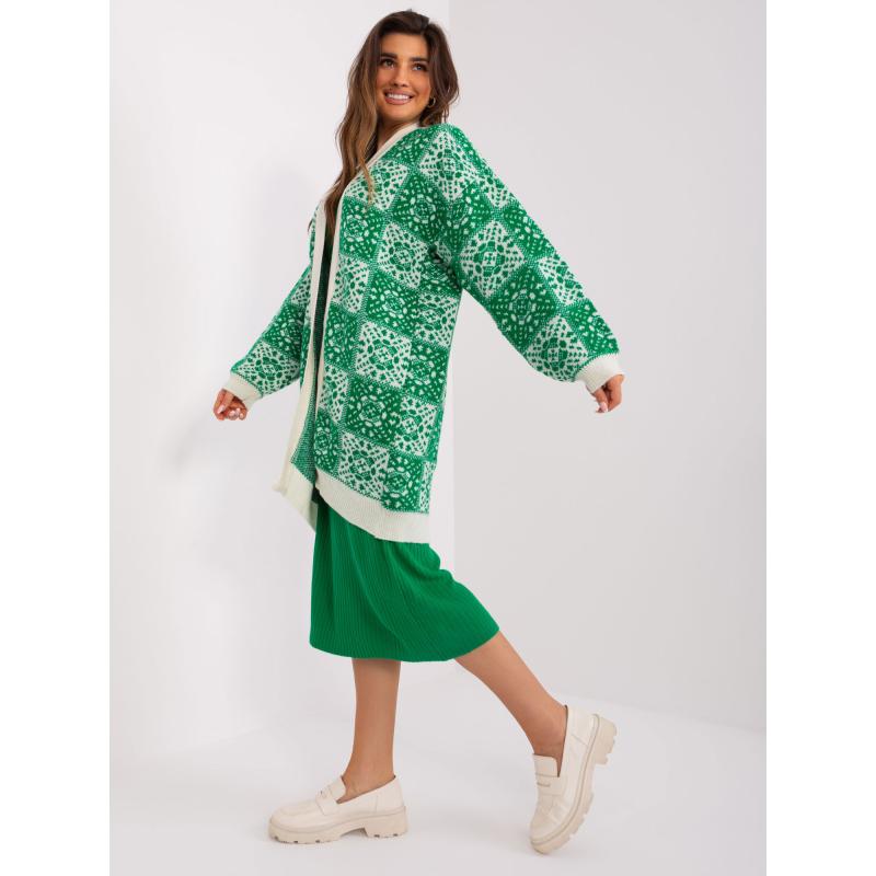 Dámsky svetrík voľného strihu so vzorom SIR zelená a ecru