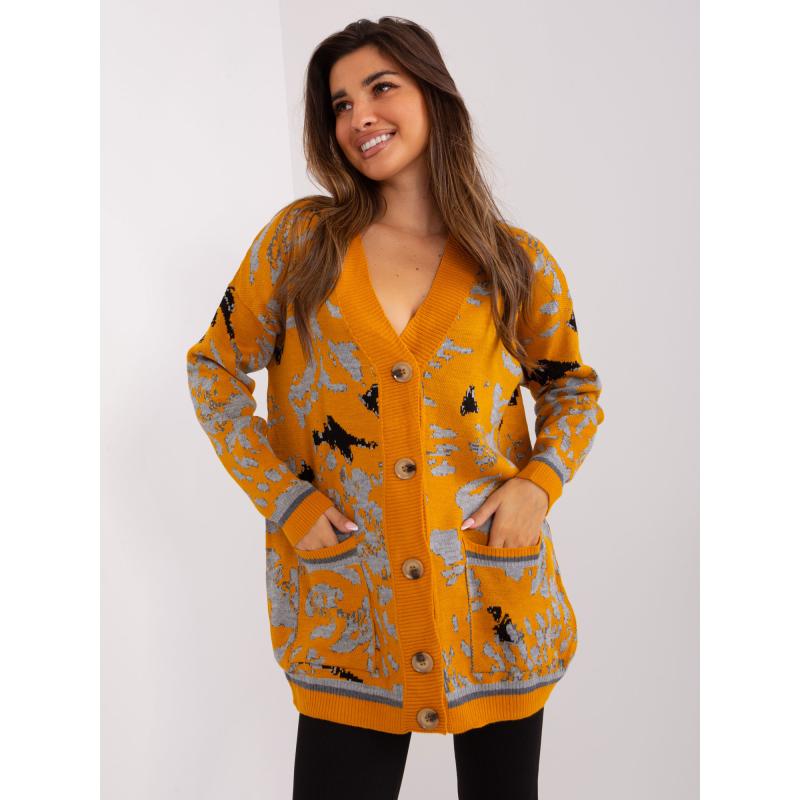 Női pulóver SMELA mintás mustárszürke szürke