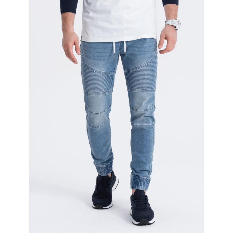 Pánske džínsové nohavice JOGGER FIT s prešívaním modré