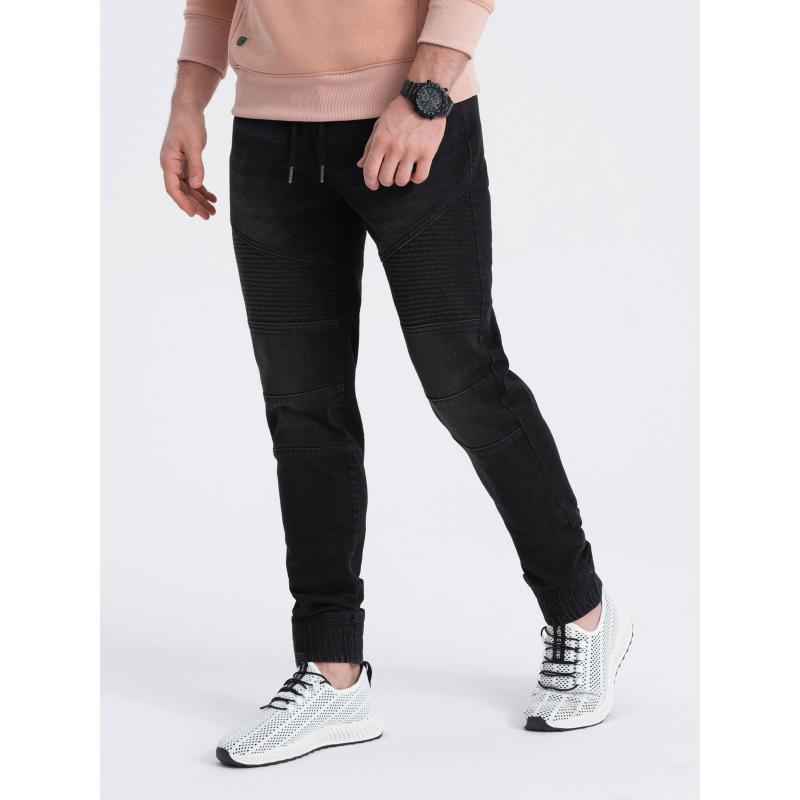 Pánské džínové kalhoty jogger s prošíváním V3 OM-PADJ-0113 černé