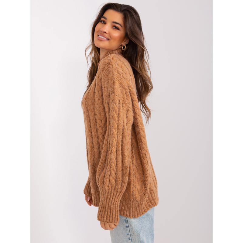 Dámsky sveter s plédmi a rebrovaním FABIA hnedý
