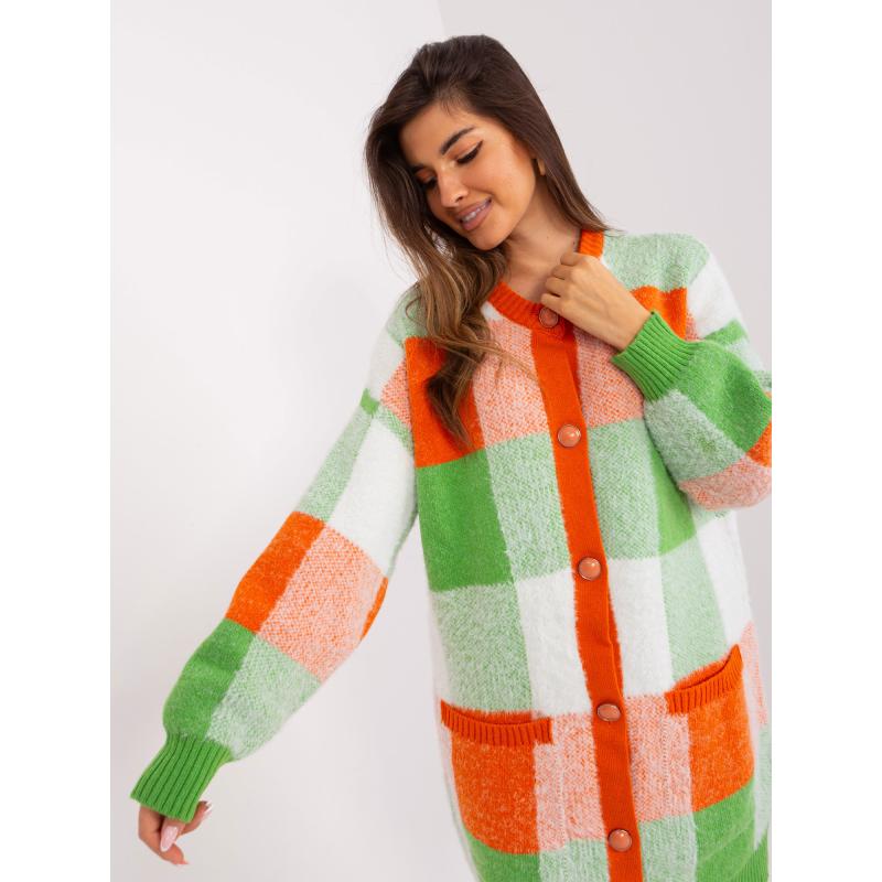 Női kockás pulóver ALEJA narancssárga és világoszöld színben