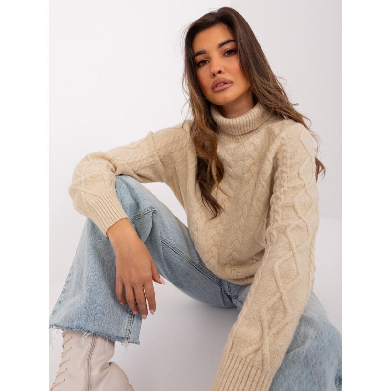 Dámský svetr s plédy a rolákem SOFIA béžový 