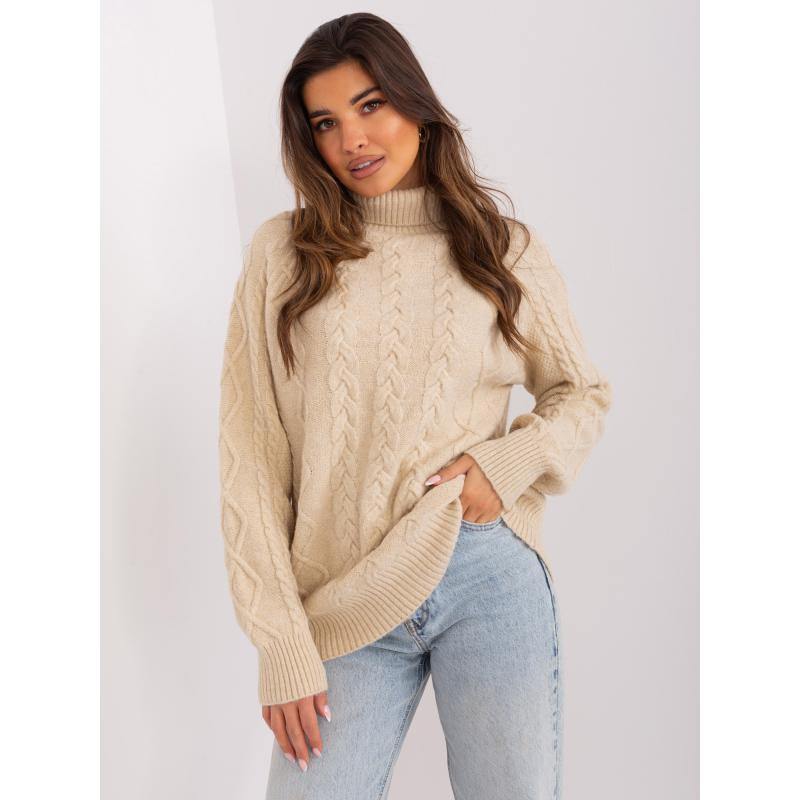 Dámský svetr s plédy a rolákem SOFIA béžový 