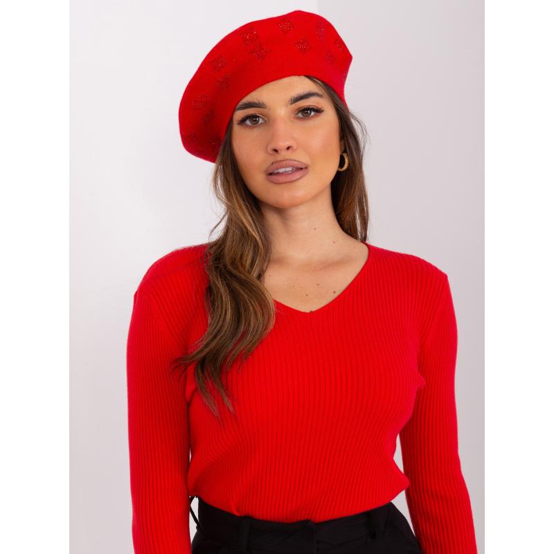 Dámský baret s aplikací PAZ červený 