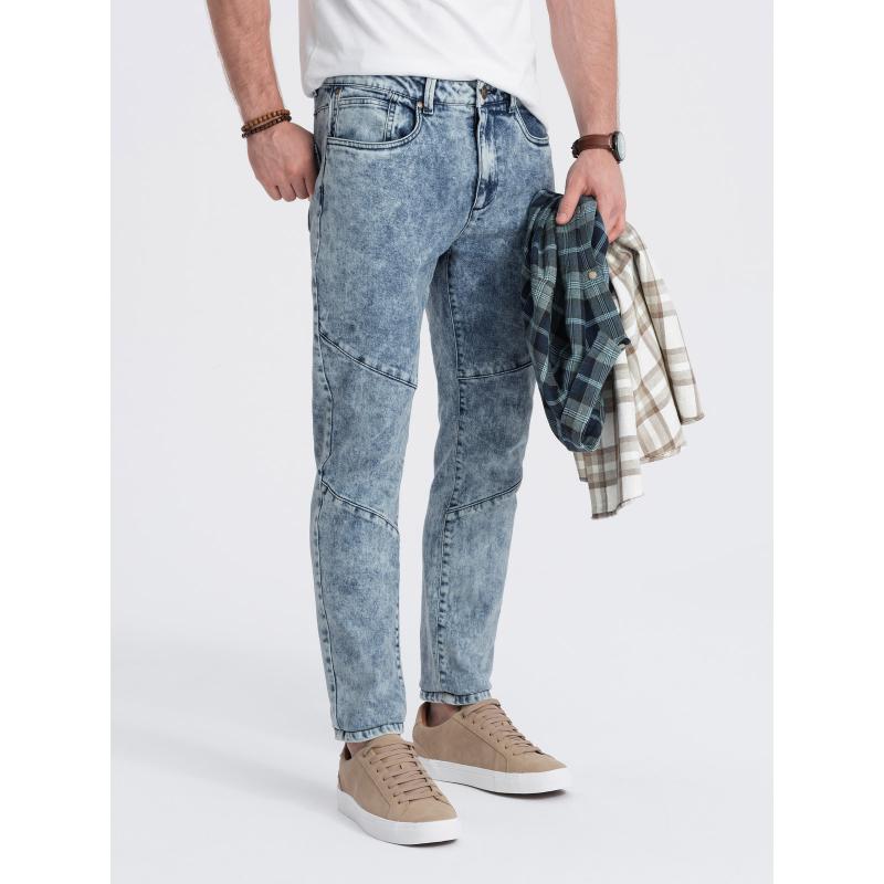 Pánske džínsové nohavice s prešívaním V1 OM-PADP-0109 modré
