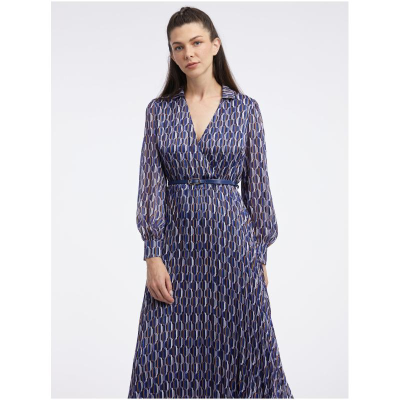 Tmavě modré dámské vzorované šaty