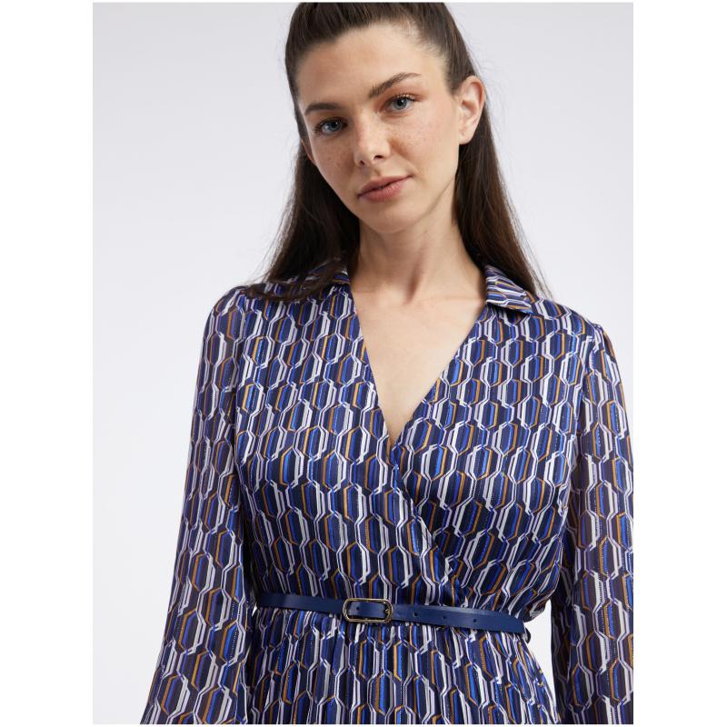 Tmavě modré dámské vzorované šaty