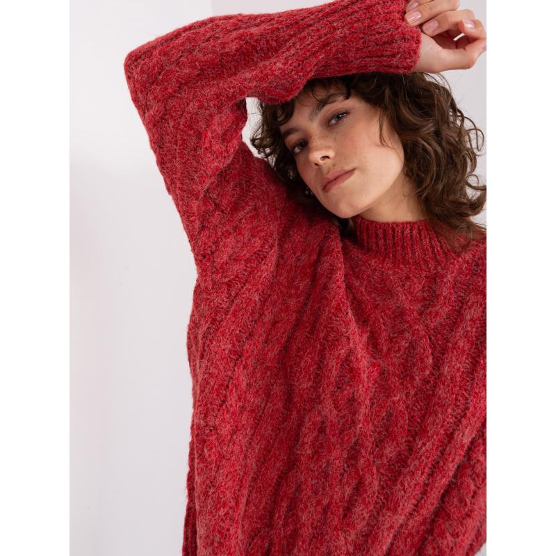 Dámský svetr s kostkami a žebrovanými lemy ANA červený 