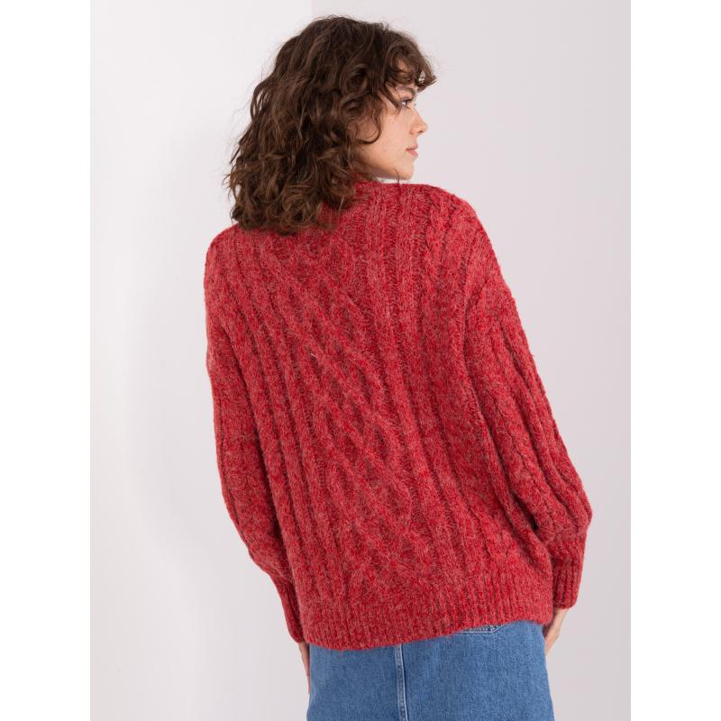 Dámský svetr s kostkami a žebrovanými lemy ANA červený 