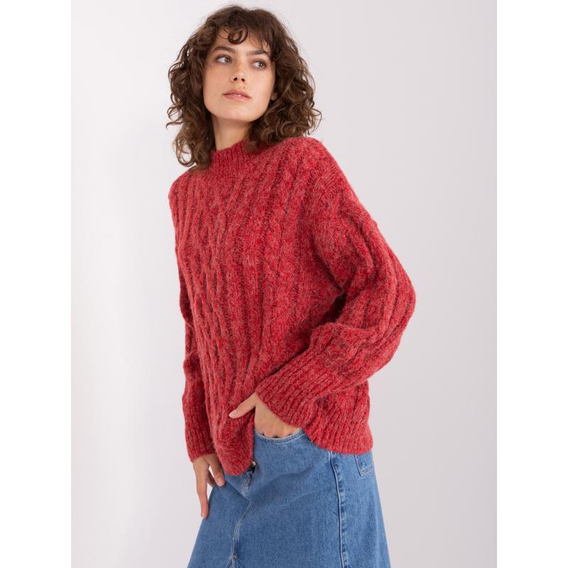 Dámský svetr s kostkami a žebrovanými lemy ANA červený 