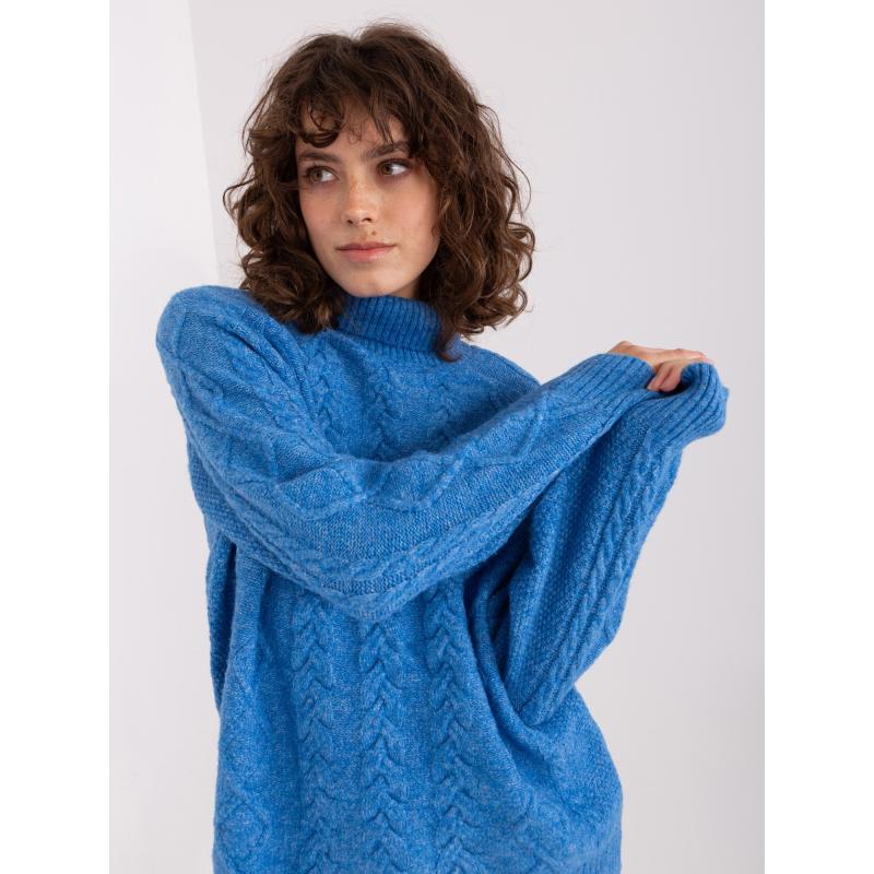 Dámsky nadrozmerný sveter so šálmi LYES modrý