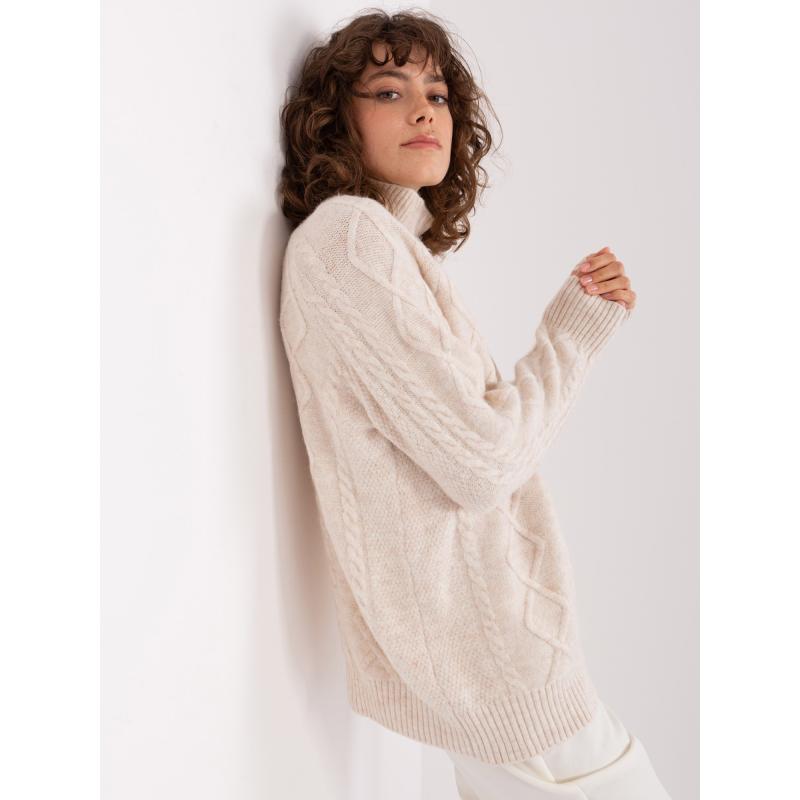Dámský svetr s plédy a rolákem ORCA ecru 