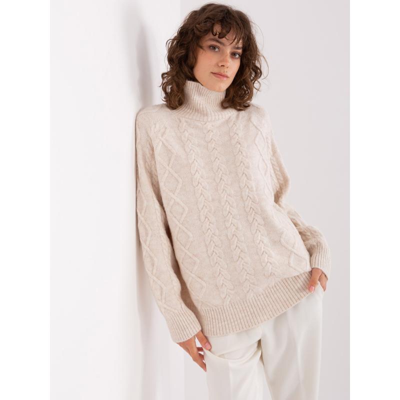 Dámský svetr s plédy a rolákem ORCA ecru 