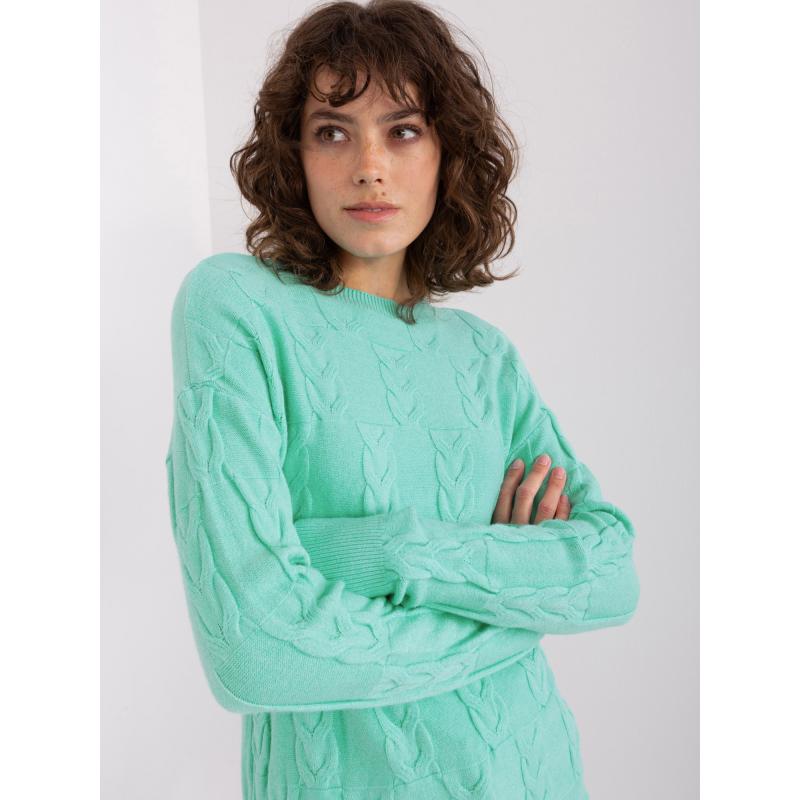 Dámský svetr s vlněnými plédy NAEH mátový 