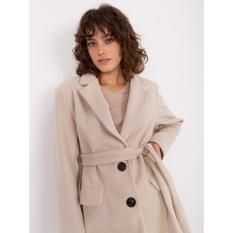 Dámský kabát s páskem OCH BELLA světle béžový 