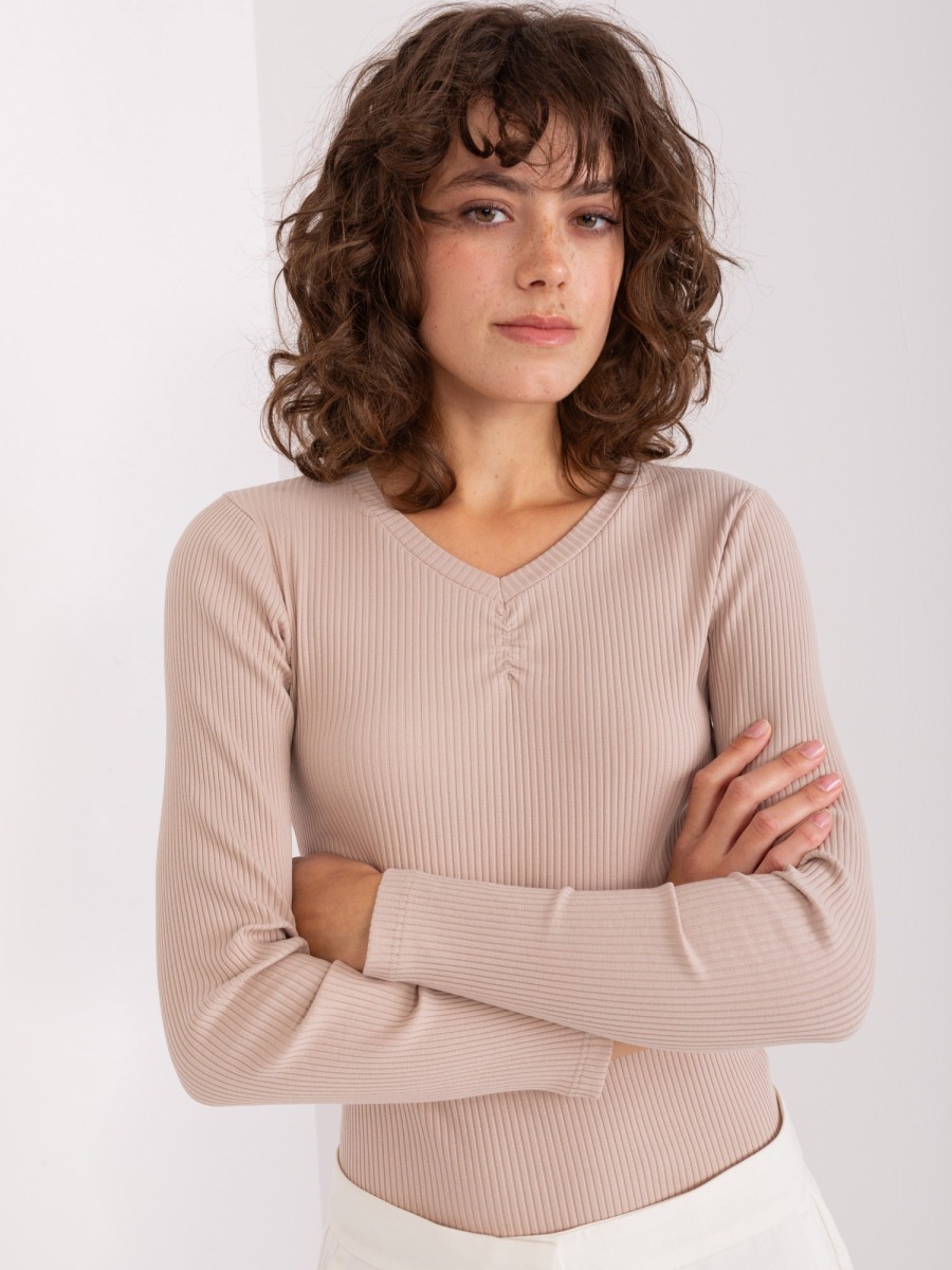 Dámska pruhovaná základná blúzka BASIC FEEL GOOD béžová