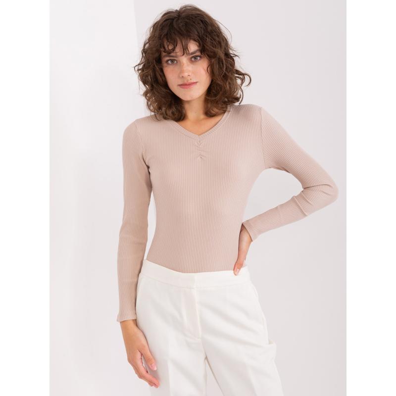 Női csíkos alap blúz BASIC FEEL GOOD bézs színű