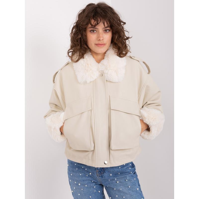 Női kabát zsebekkel BURNN világos bézs