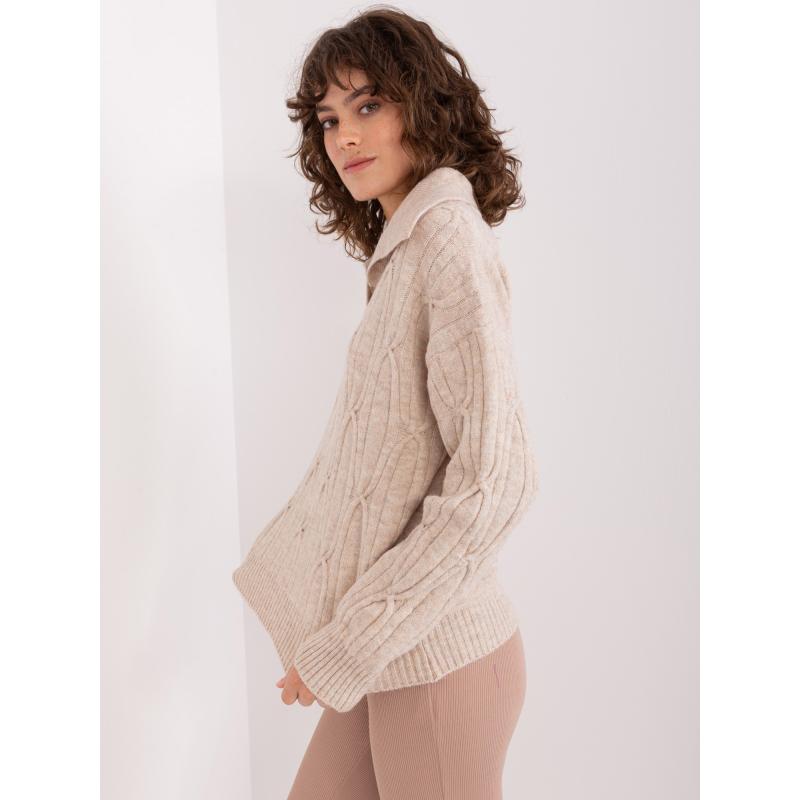 Női pulóver kockás gallérral POLGH bézs színű
