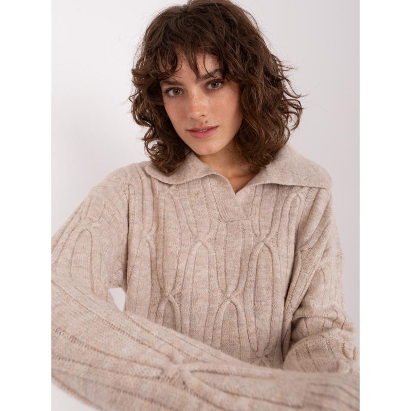 Női pulóver kockás gallérral POLGH bézs színű