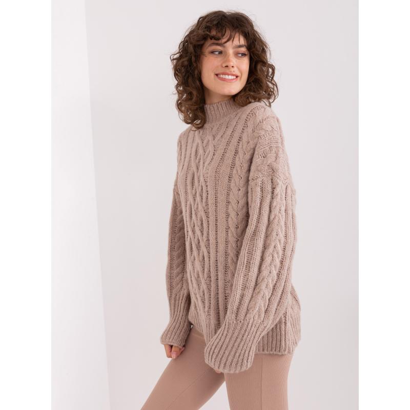 Dámský svetr s volným střihem kostkovaný HAV béžový  