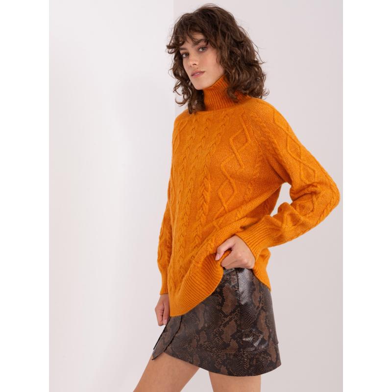 Dámský svetr s kostkovaným vzorem a žebrovanými lemy SHATH hořčicový 