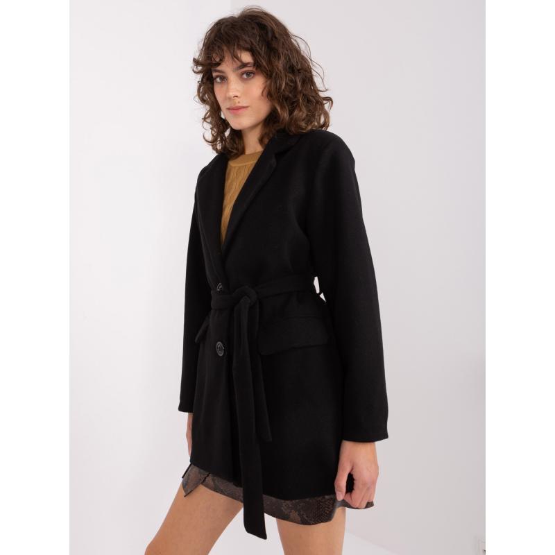 Dámský kabát s knoflíky OCH BELLA černý 