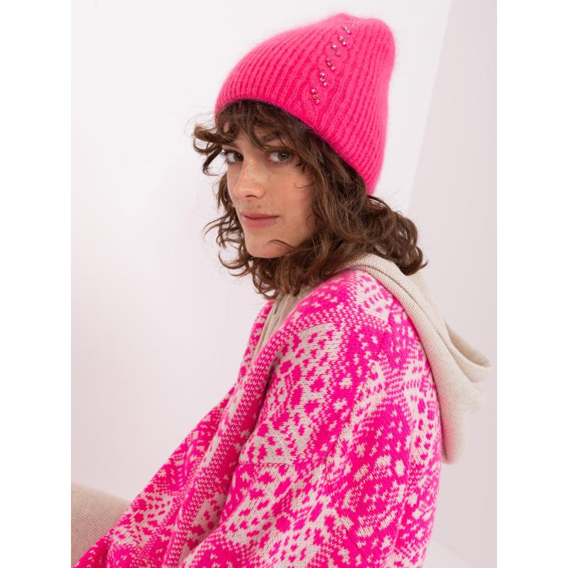 Női téli sapka strasszkövekkel ESSK sötét rózsaszínű