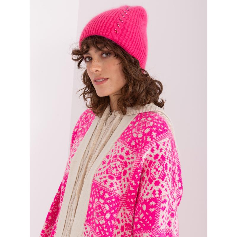 Női téli sapka strasszkövekkel ESSK sötét rózsaszínű