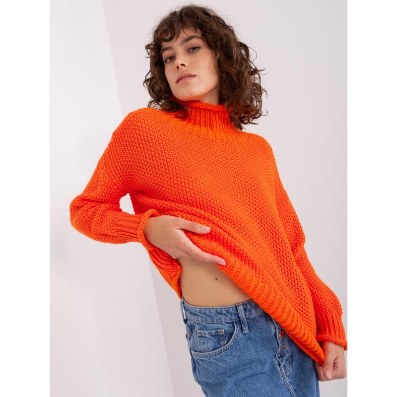 Dámský svetr s rolákem a žebrovanými lemy DARRT oranžový 