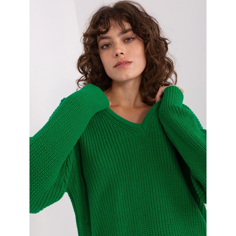 Dámský svetr oversize s výstřihem do V ITFA zelený